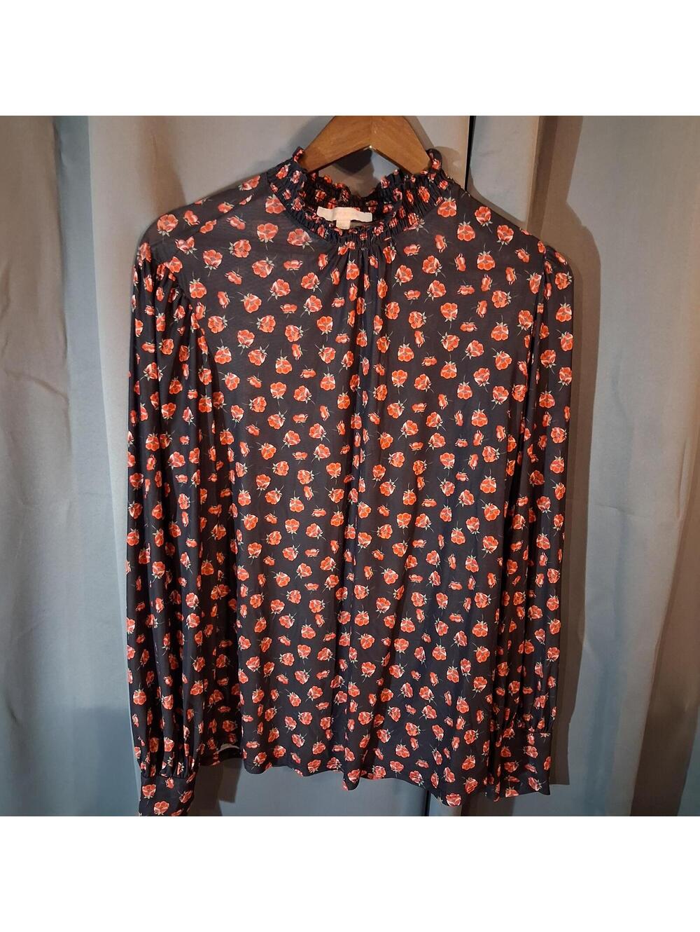 Ivy Ridge Black Floral Long Sleeve Mesh Blouse XL